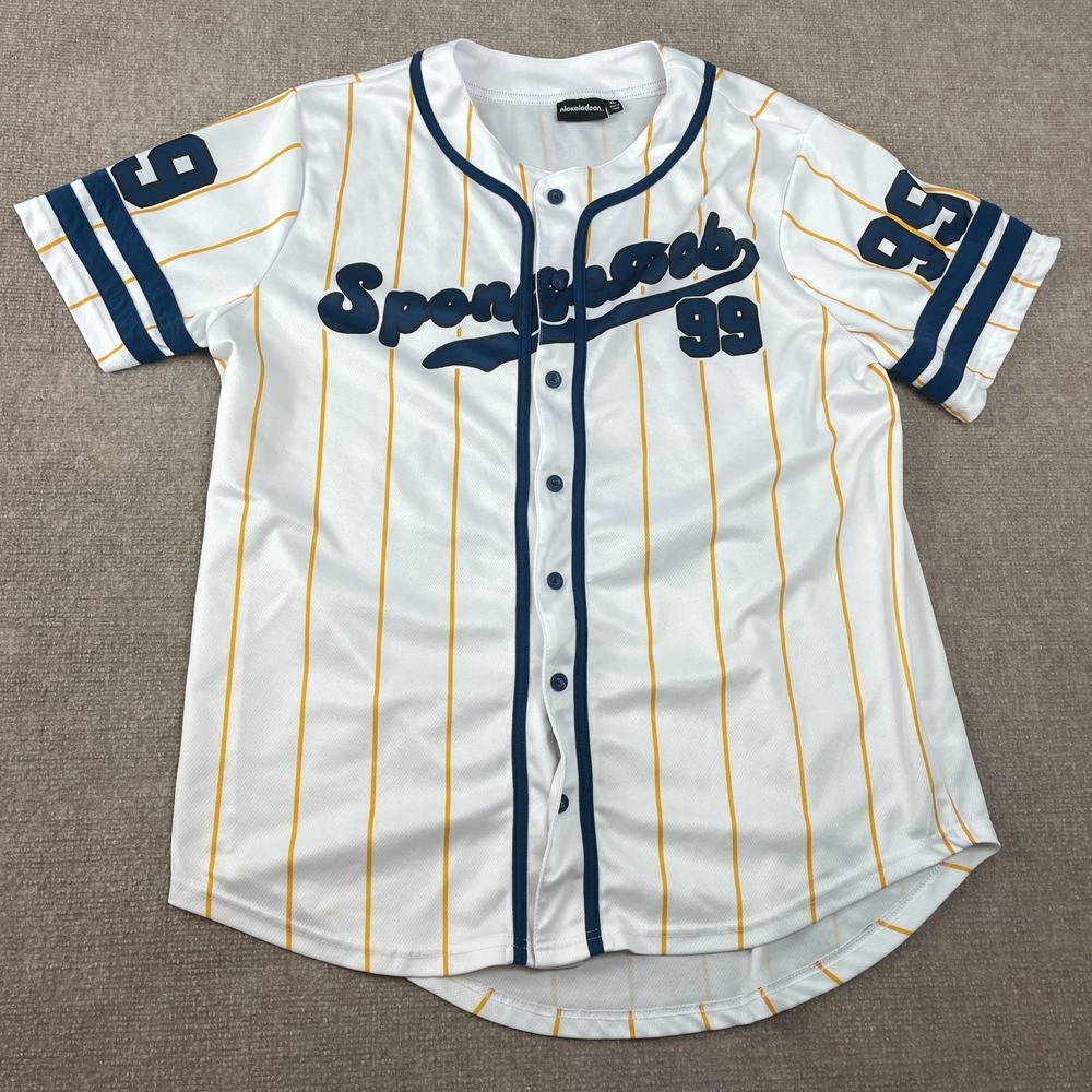 Nickelodeon SpongeBob Squarepants 99 Baseball Jersey Mens XL White Blue Graphic